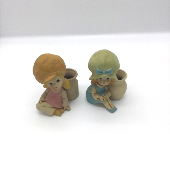 Vintage ceramic big bonnet holly hobby inspired bud vases set MCM retro 60s 70s - Picture 2 of 8